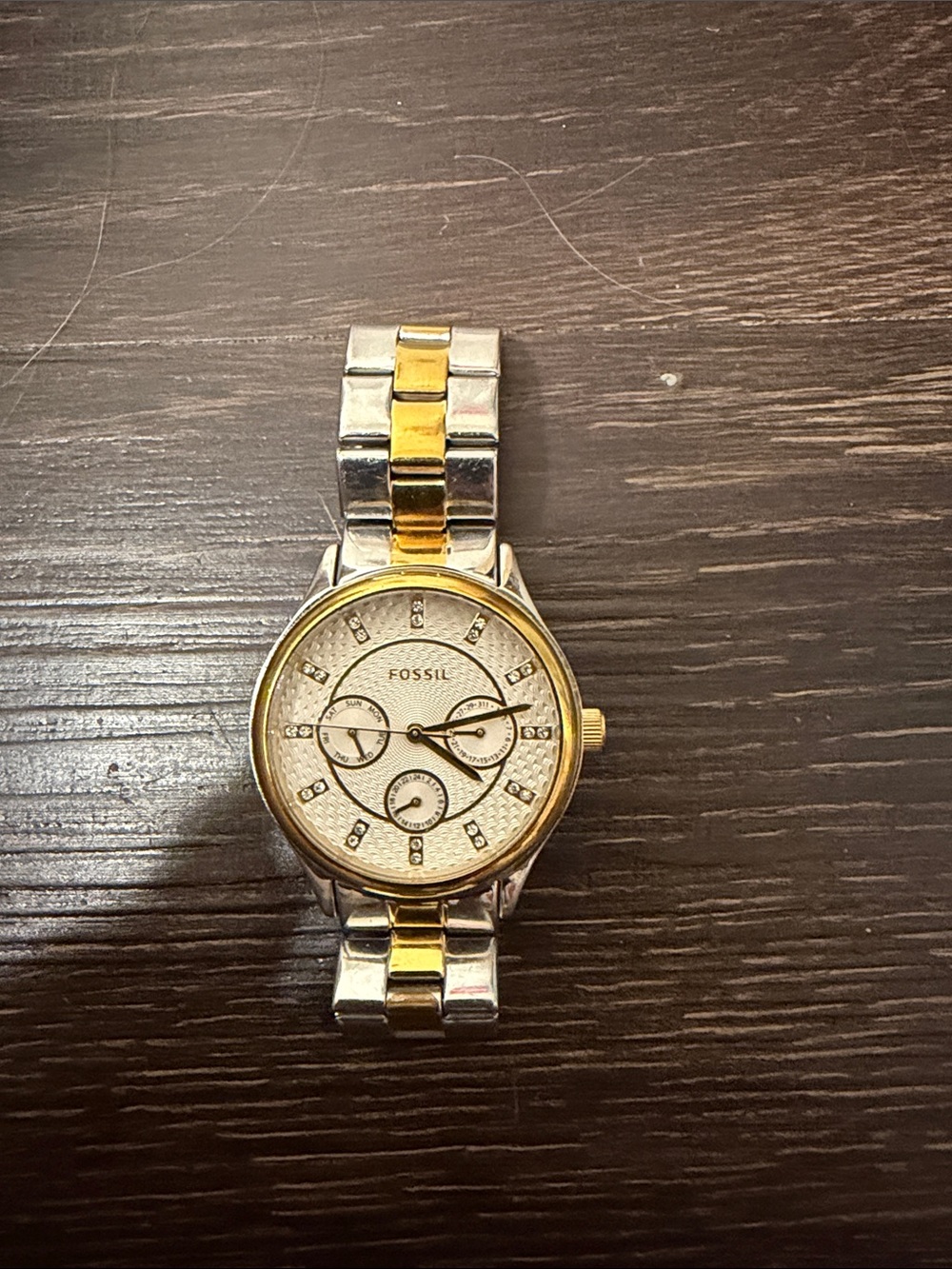 Fossil Two-Tone Gold and Silver Link Bracelet Watch